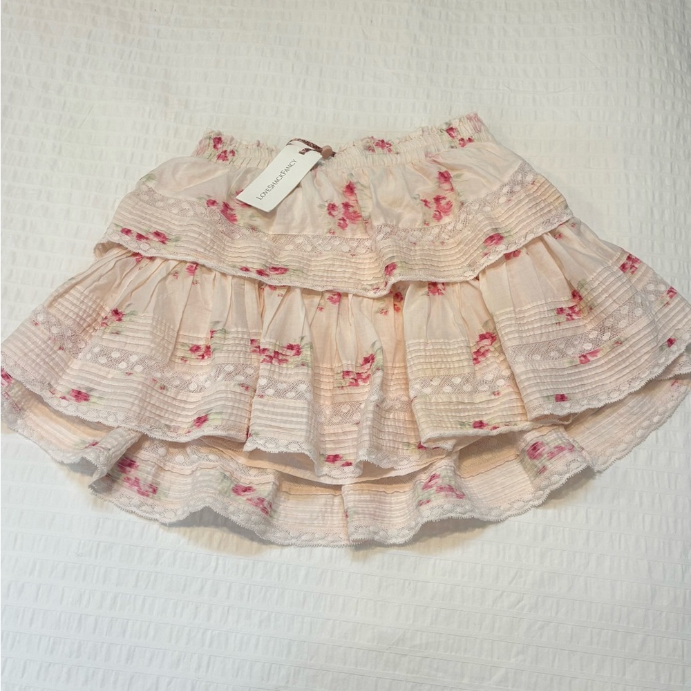 LoveShackFancy Pink Floral Mini Skirt